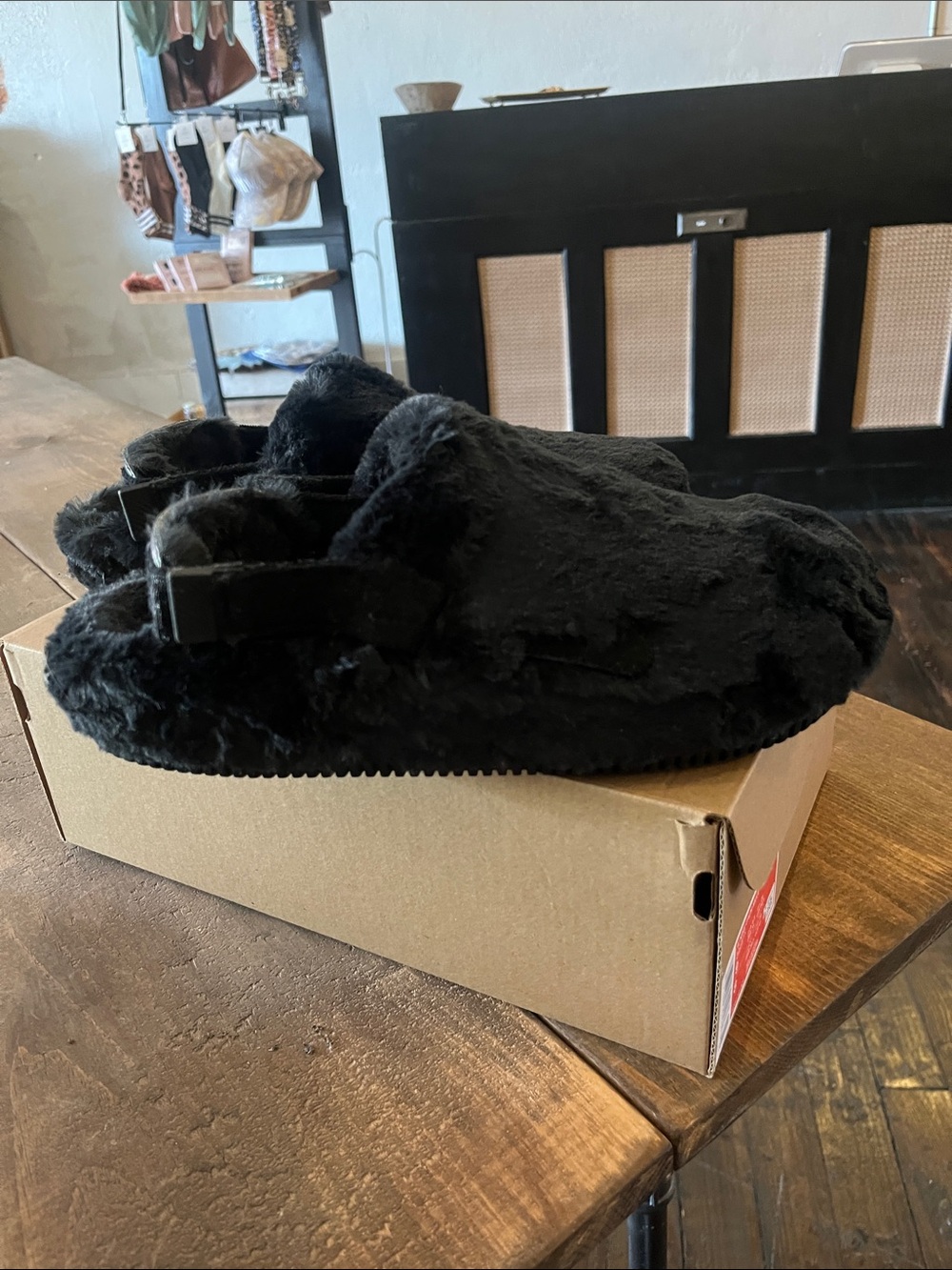 Nike Black Fuzzy Slingback Slip-On Clogs